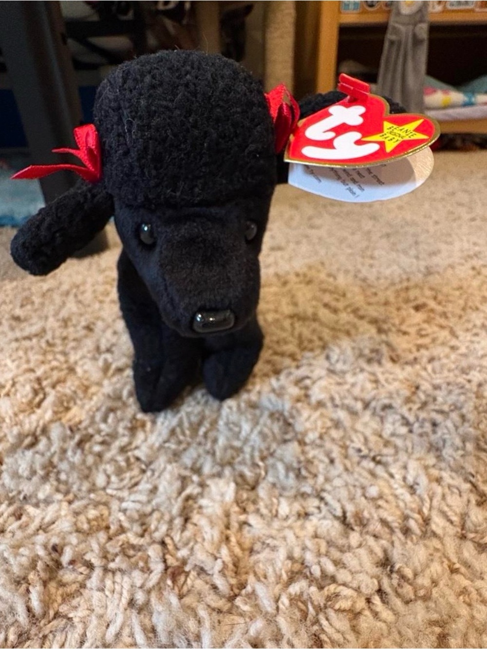 Ty Black Poodle Plush with Red Bows